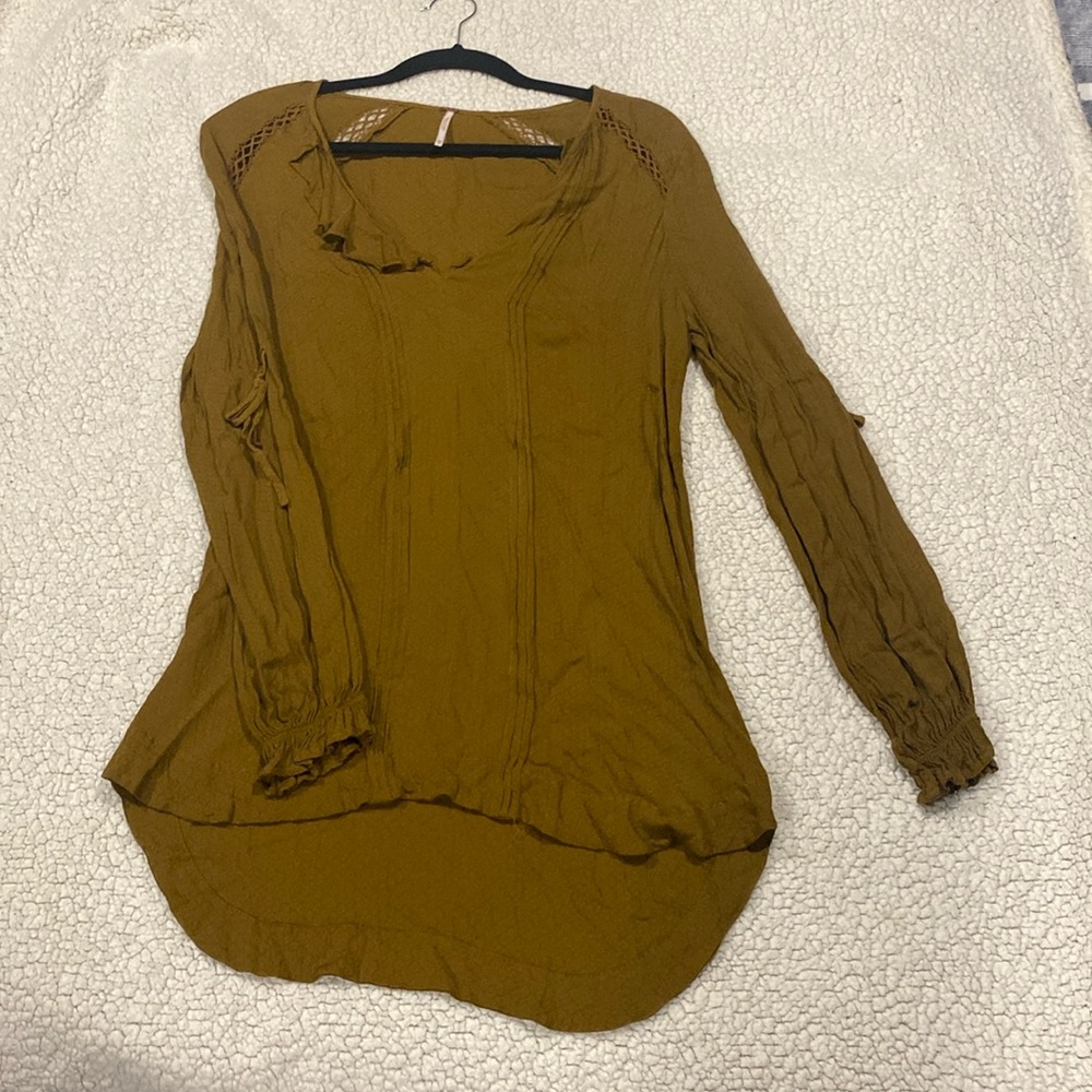 Free People Olive Green Ruffled Tie Tunic Dress